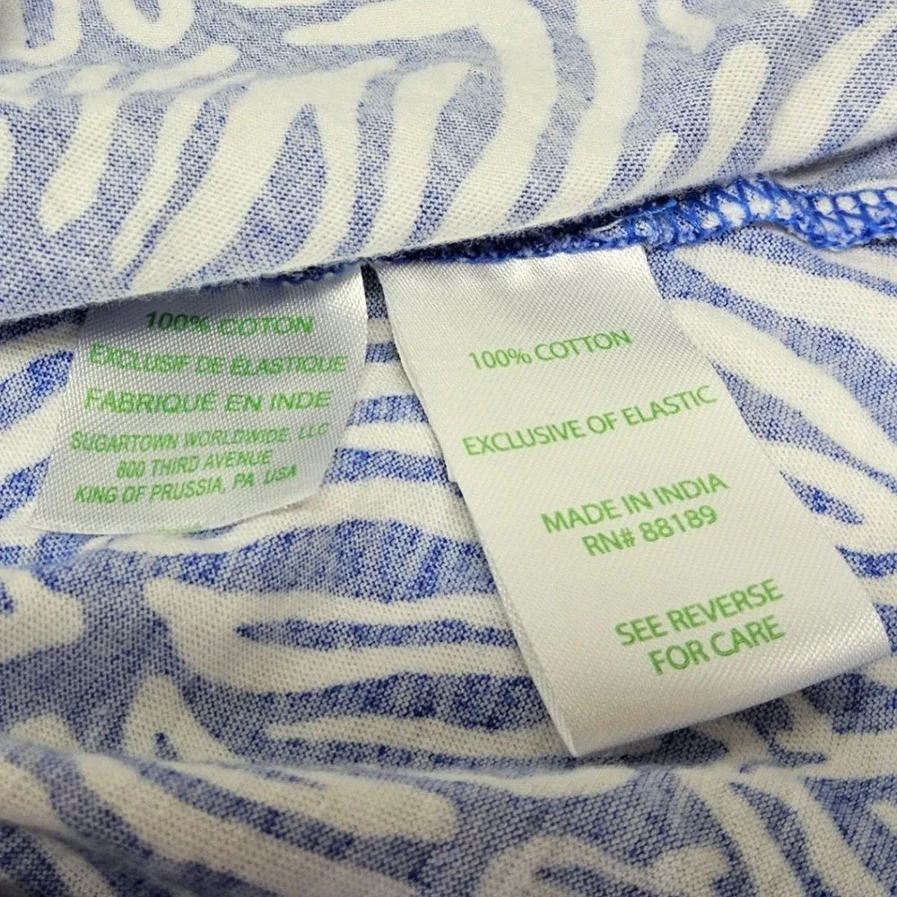 Lilly Pulitzer Top Kids XL 12-14 Blue White Abstract Zebra‎ Off Shoulder Cotton